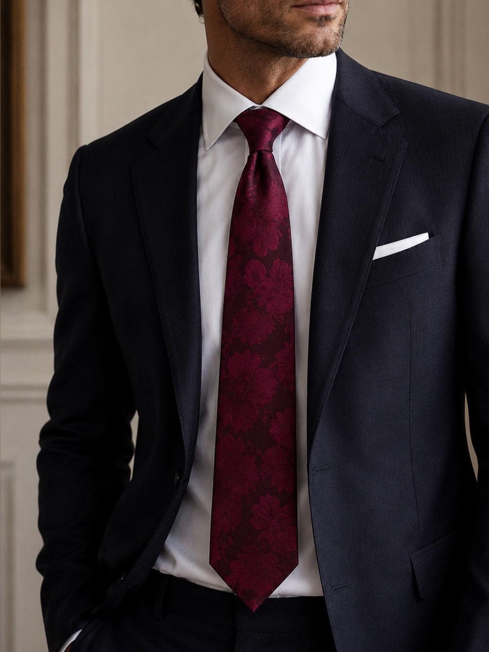 Vintage Christian Dior Monsieur Burgundy Floral Silk Jacquard Tie Holt Renfrew